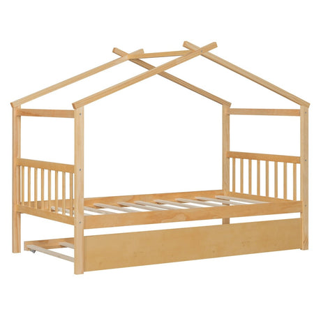 Twin Size Solid Wood House Daybed With Trundle - Driftwood - Sleep Galleria