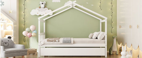Twin Size Solid Wood House Daybed With Trundle - Driftwood - Sleep Galleria
