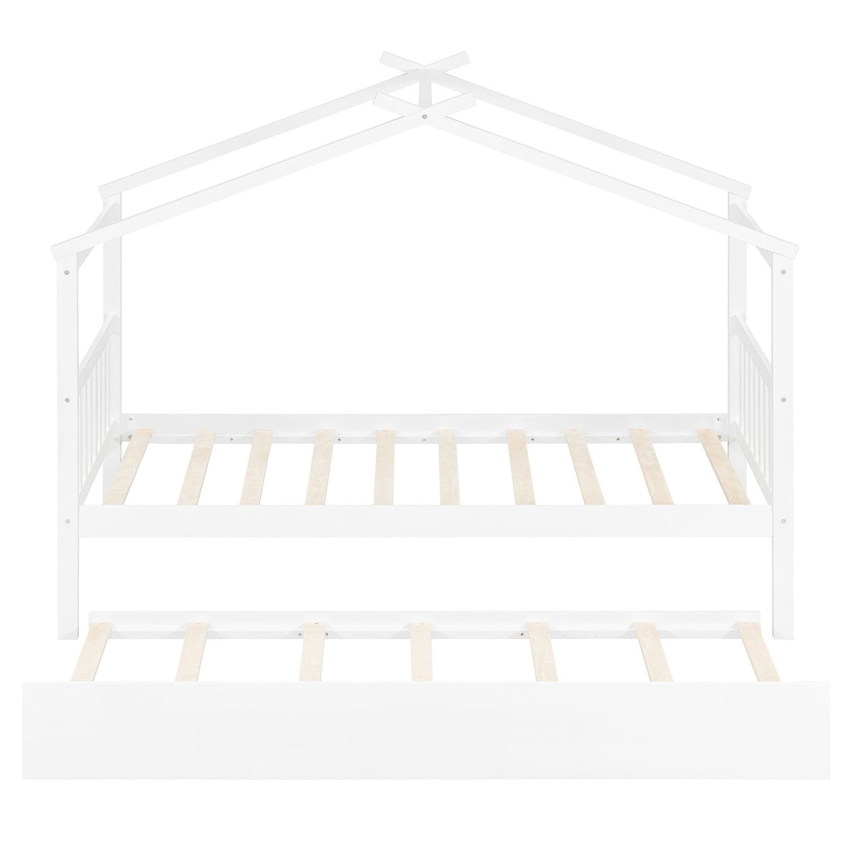 Twin Size Solid Wood House Daybed With Trundle - Driftwood - Sleep Galleria