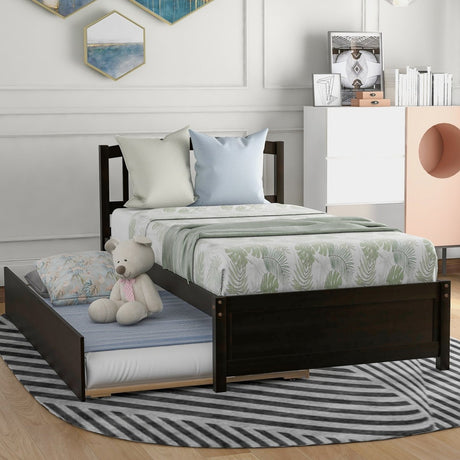 Twin Solid Wood Platform Bed Frame With Trundle - Driftwood - Sleep Galleria