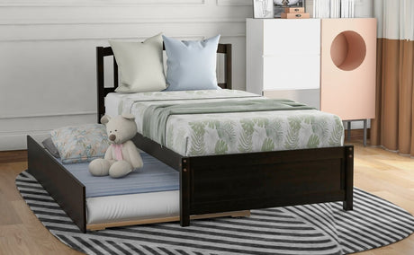 Twin Solid Wood Platform Bed Frame With Trundle - Driftwood - Sleep Galleria