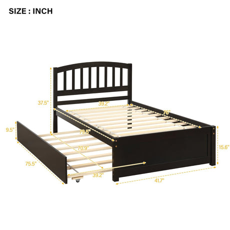 Twin Solid Wood Platform Bed Frame With Trundle - Driftwood - Sleep Galleria