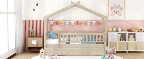 Twin Wooden House Daybed With Trundle Storage - Driftwood - Sleep Galleria