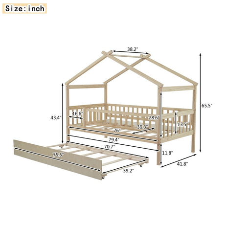 Twin Wooden House Daybed With Trundle Storage - Driftwood - Sleep Galleria