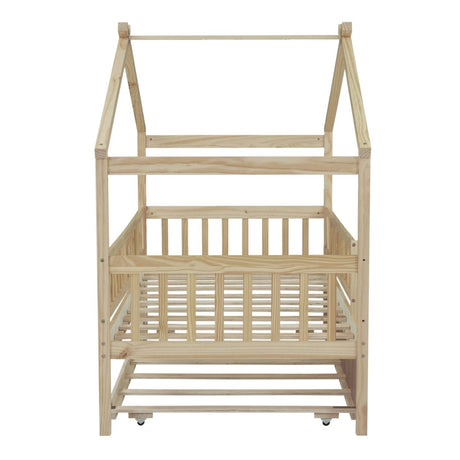 Twin Wooden House Daybed With Trundle Storage - Driftwood - Sleep Galleria