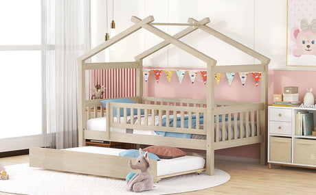 Twin Wooden House Daybed With Trundle Storage - Driftwood - Sleep Galleria