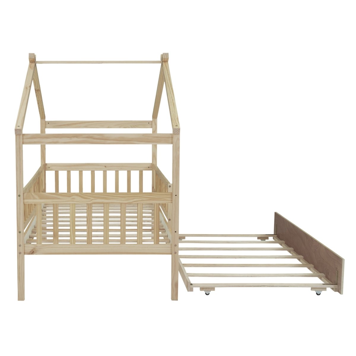 Twin Wooden House Daybed With Trundle Storage - Driftwood - Sleep Galleria