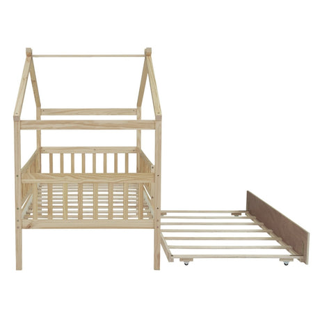 Twin Wooden House Daybed With Trundle Storage - Driftwood - Sleep Galleria