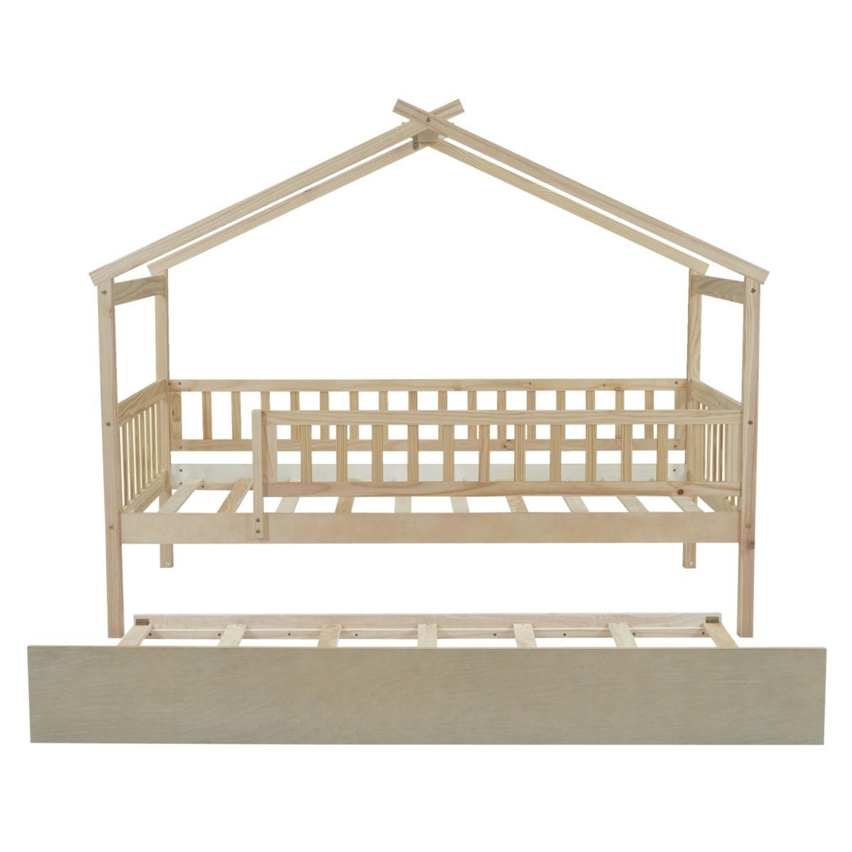 Twin Wooden House Daybed With Trundle Storage - Driftwood - Sleep Galleria
