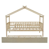 Twin Wooden House Daybed With Trundle Storage - Driftwood - Sleep Galleria