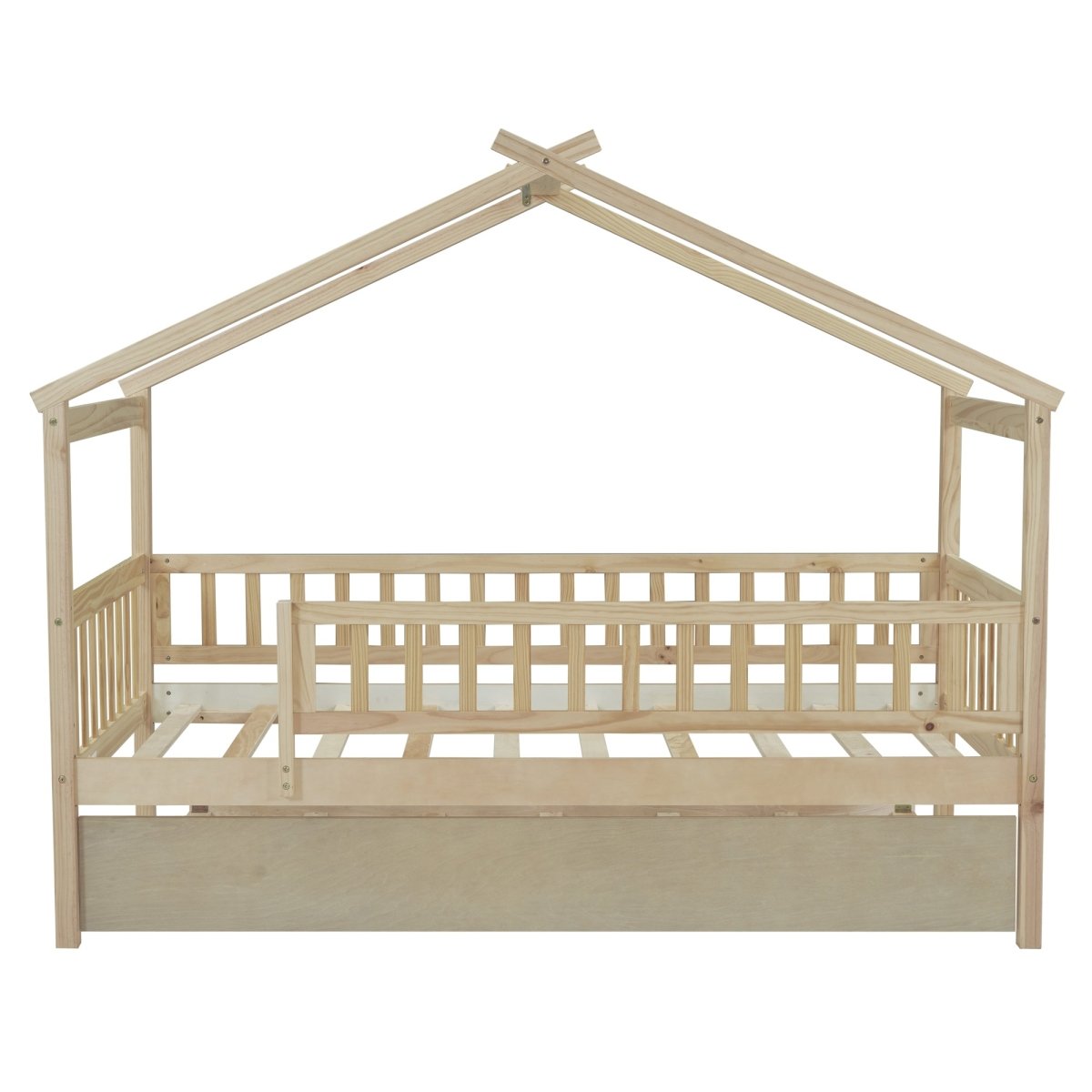 Twin Wooden House Daybed With Trundle Storage - Driftwood - Sleep Galleria