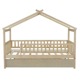 Twin Wooden House Daybed With Trundle Storage - Driftwood - Sleep Galleria