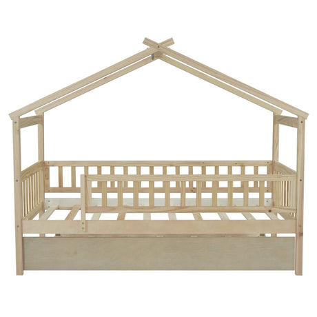 Twin Wooden House Daybed With Trundle Storage - Driftwood - Sleep Galleria