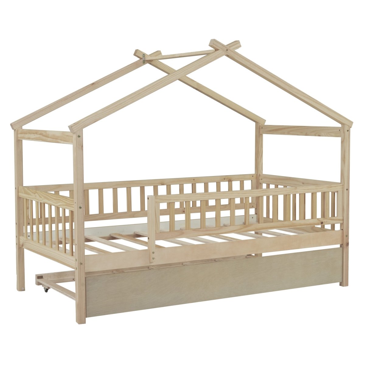 Twin Wooden House Daybed With Trundle Storage - Driftwood - Sleep Galleria