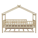 Twin Wooden House Daybed With Trundle Storage - Driftwood - Sleep Galleria
