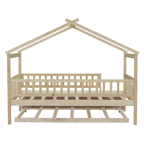 Twin Wooden House Daybed With Trundle Storage - Driftwood - Sleep Galleria
