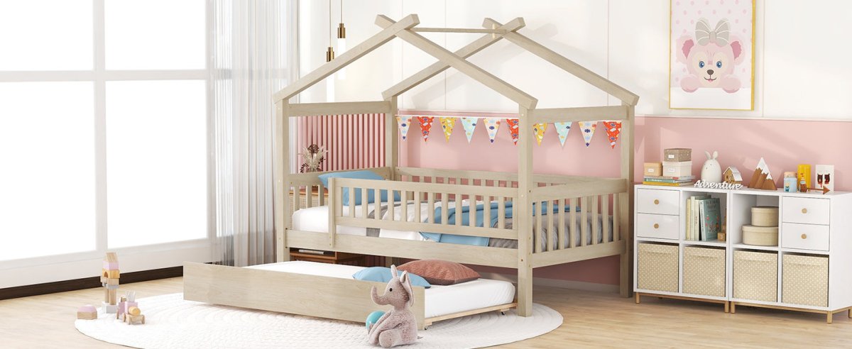 Twin Wooden House Daybed With Trundle Storage - Driftwood - Sleep Galleria