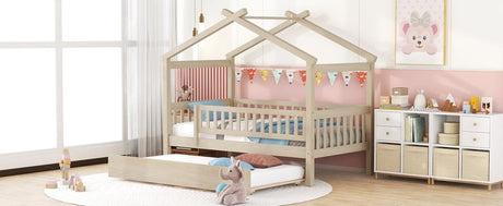 Twin Wooden House Daybed With Trundle Storage - Driftwood - Sleep Galleria