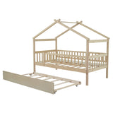 Twin Wooden House Daybed With Trundle Storage - Driftwood - Sleep Galleria