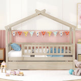 Twin Wooden House Daybed With Trundle Storage - Driftwood - Sleep Galleria