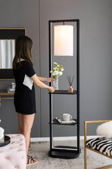 Two Tiered Vertical Iron Shelving Stand With Light - Driftwood - Sleep Galleria