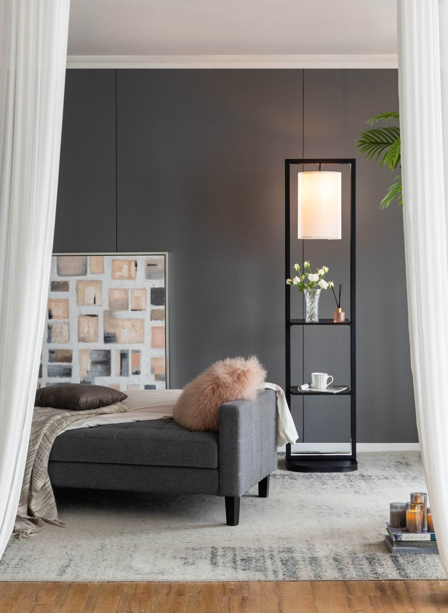 Two Tiered Vertical Iron Shelving Stand With Light - Driftwood - Sleep Galleria