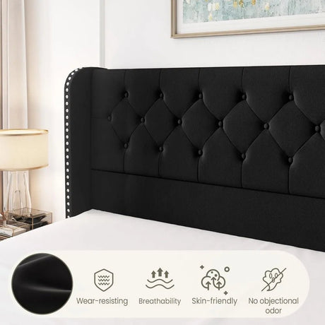 Velvet Upholstered Platform Bed Frame With Storage Drawers - Driftwood - Sleep Galleria