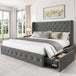Velvet Upholstered Platform Bed Frame With Storage Drawers - Driftwood - Sleep Galleria
