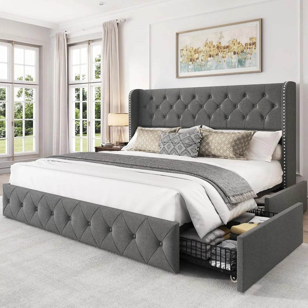 Velvet Upholstered Platform Bed Frame With Storage Drawers - Sleep Galleria