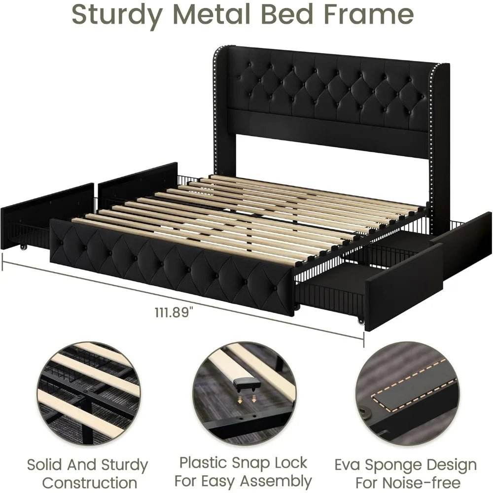 Velvet Upholstered Platform Bed Frame With Storage Drawers - Sleep Galleria