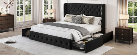 Velvet Upholstered Platform Bed Frame With Storage Drawers - Driftwood - Sleep Galleria