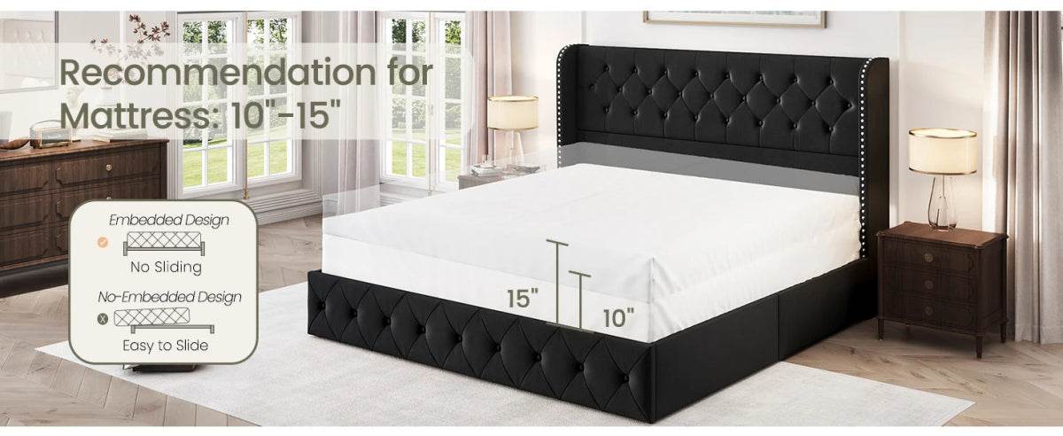 Velvet Upholstered Platform Bed Frame With Storage Drawers - Sleep Galleria