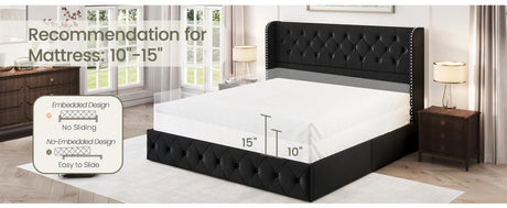 Velvet Upholstered Platform Bed Frame With Storage Drawers - Driftwood - Sleep Galleria