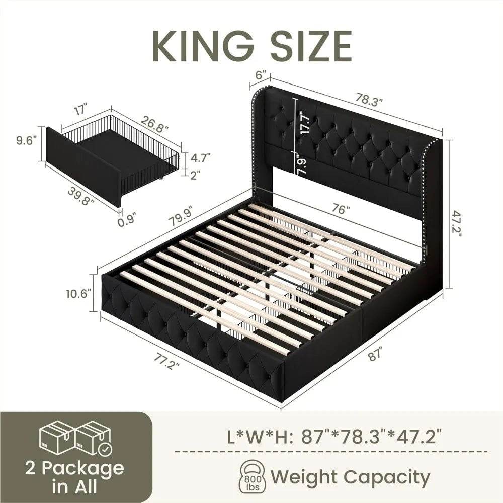 Velvet Upholstered Platform Bed Frame With Storage Drawers - Sleep Galleria