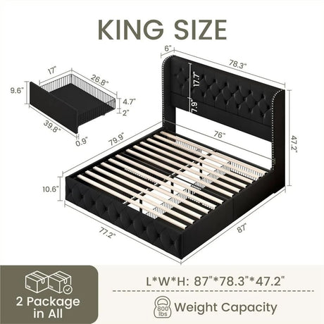 Velvet Upholstered Platform Bed Frame With Storage Drawers - Driftwood - Sleep Galleria