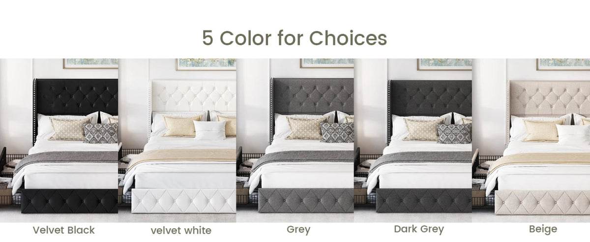 Velvet Upholstered Platform Bed Frame With Storage Drawers - Sleep Galleria