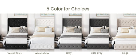Velvet Upholstered Platform Bed Frame With Storage Drawers - Driftwood - Sleep Galleria