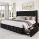 Velvet Upholstered Platform Bed Frame With Storage Drawers - Driftwood - Sleep Galleria