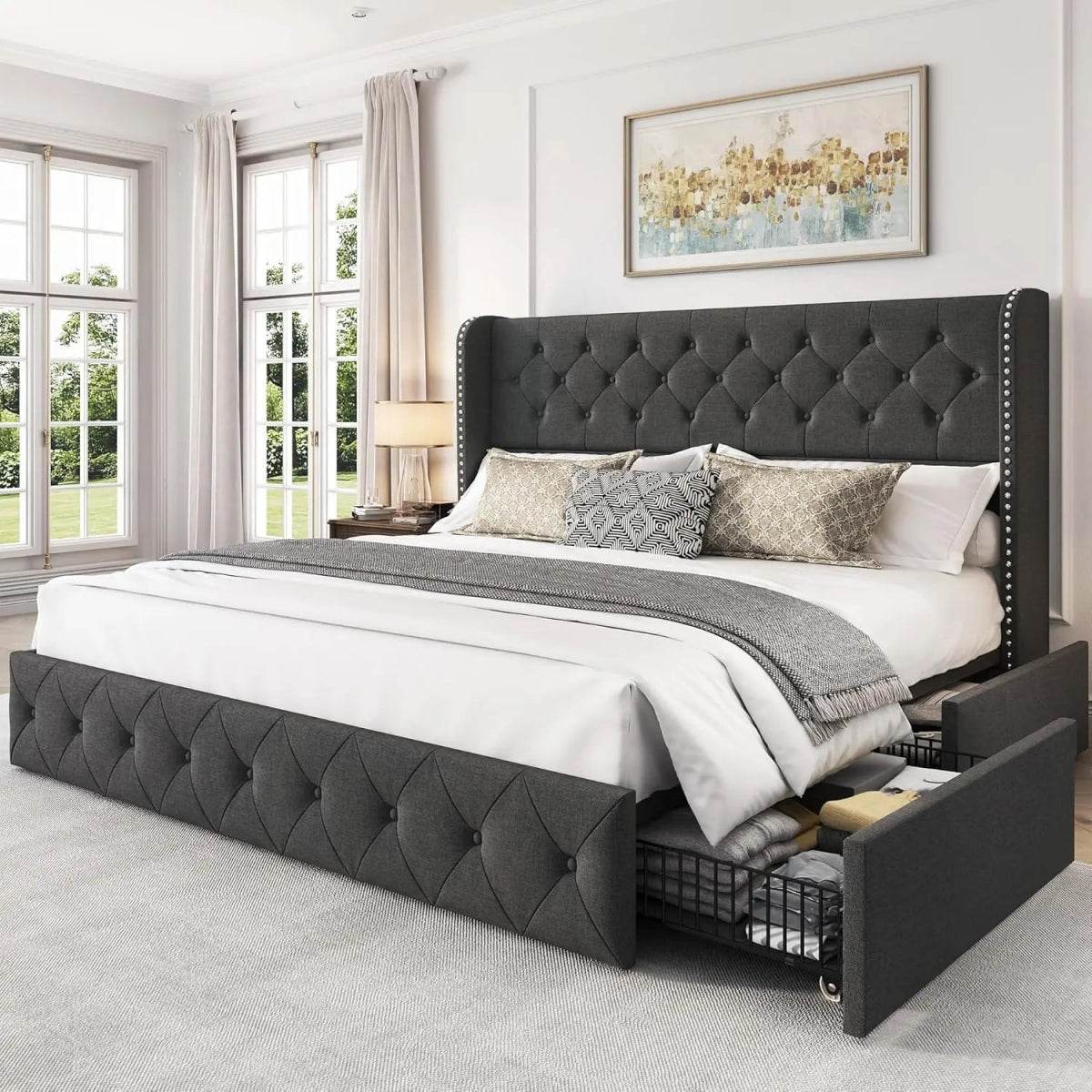 Velvet Upholstered Platform Bed Frame With Storage Drawers - Sleep Galleria