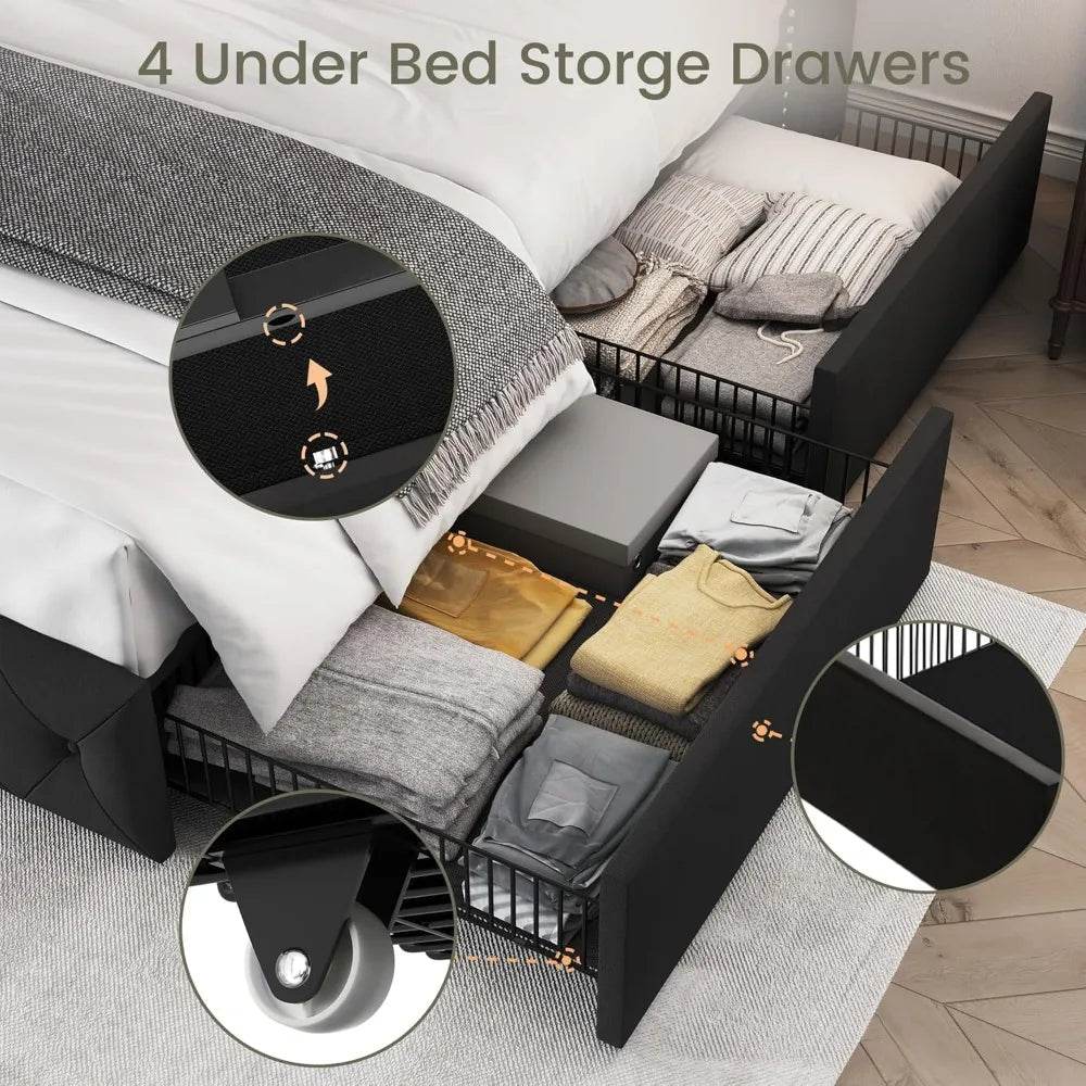 Velvet Upholstered Platform Bed Frame With Storage Drawers - Sleep Galleria