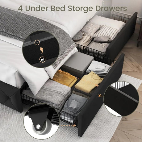 Velvet Upholstered Platform Bed Frame With Storage Drawers - Driftwood - Sleep Galleria
