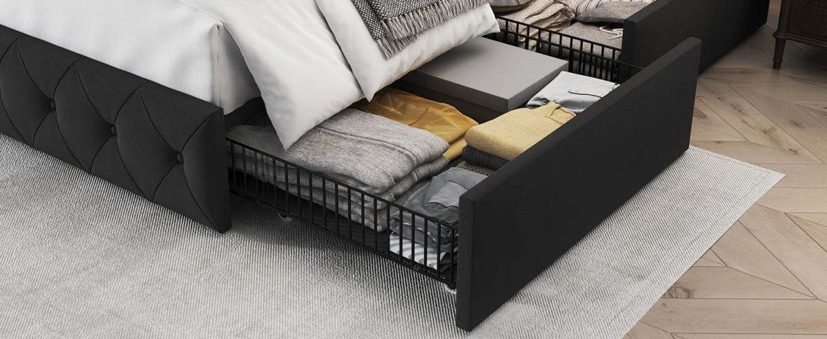 Velvet Upholstered Platform Bed Frame With Storage Drawers - Sleep Galleria