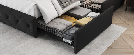 Velvet Upholstered Platform Bed Frame With Storage Drawers - Driftwood - Sleep Galleria