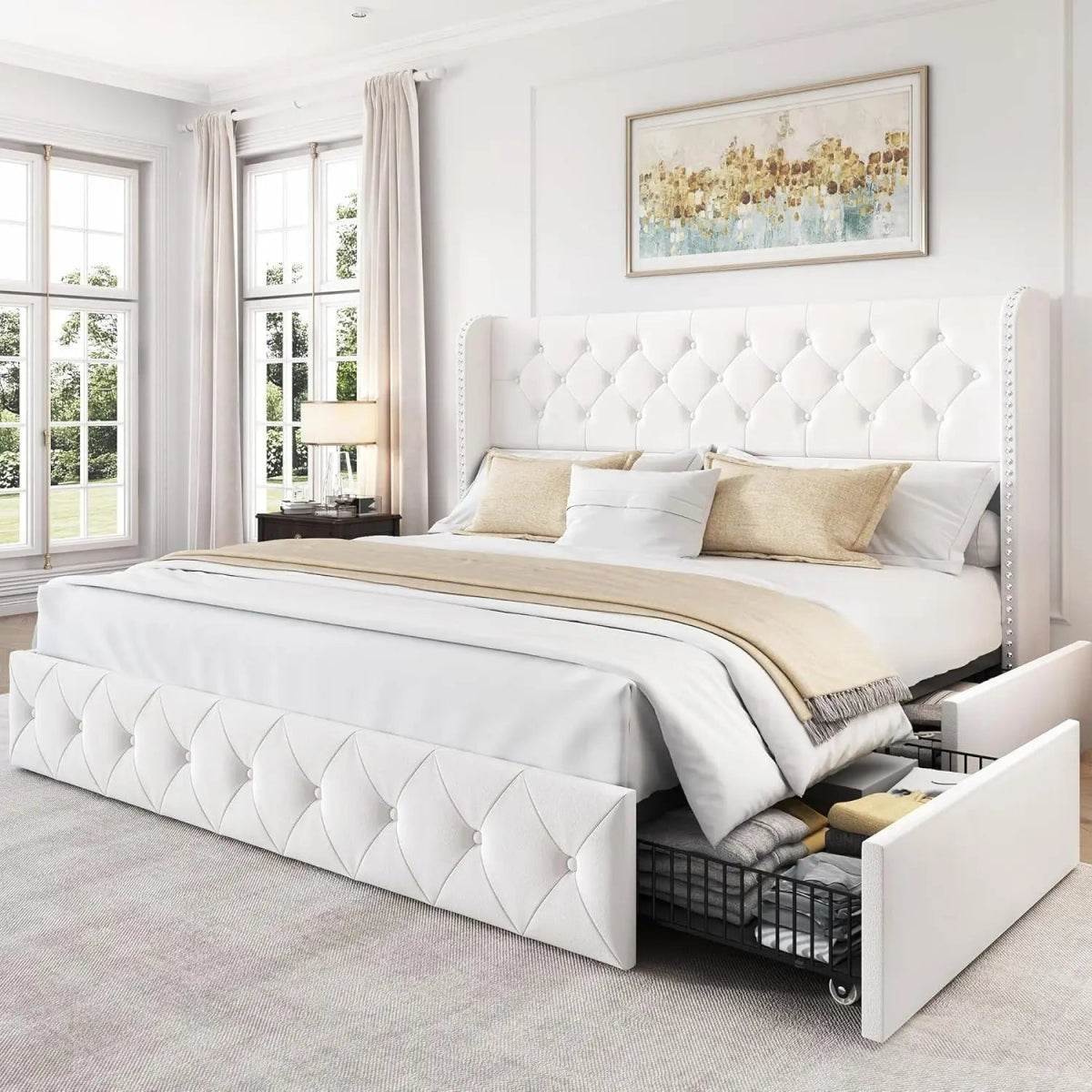 Velvet Upholstered Platform Bed Frame With Storage Drawers - Sleep Galleria