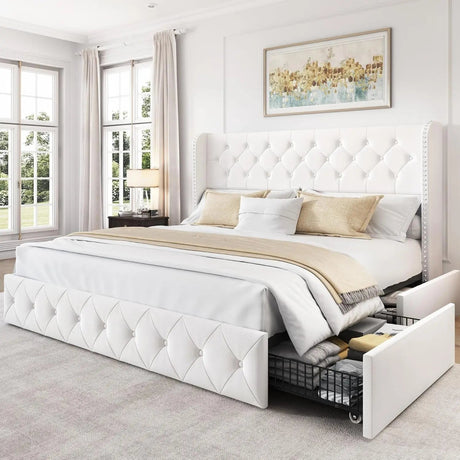 Velvet Upholstered Platform Bed Frame With Storage Drawers - Driftwood - Sleep Galleria