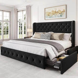 Velvet Upholstered Platform Bed Frame With Storage Drawers - Sleep Galleria