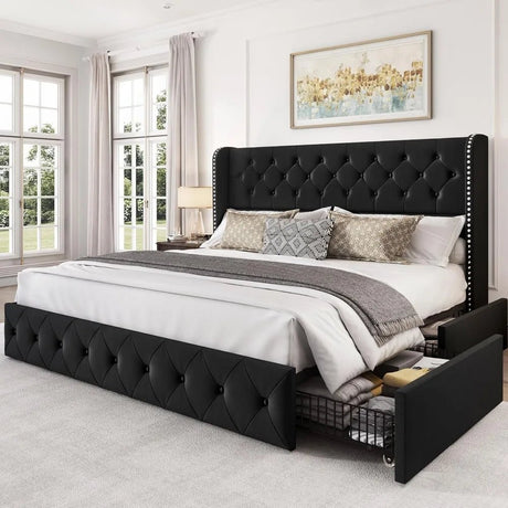 Velvet Upholstered Platform Bed Frame With Storage Drawers - Driftwood - Sleep Galleria