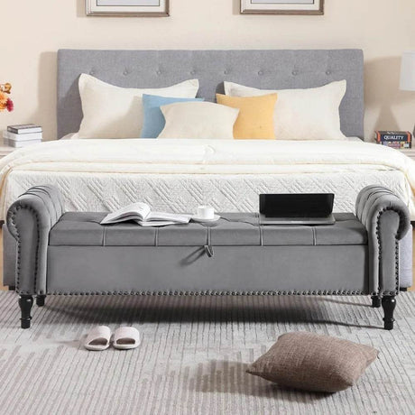 Velvet Upholstered Storage Bench - Driftwood - Sleep Galleria