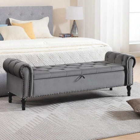 Velvet Upholstered Storage Bench - Driftwood - Sleep Galleria