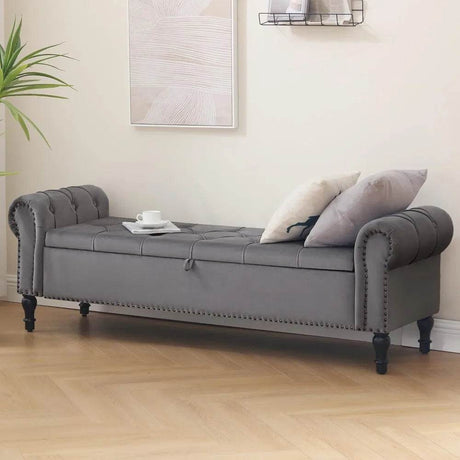 Velvet Upholstered Storage Bench - Driftwood - Sleep Galleria